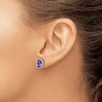Sterling Silver Rhodium-plated Amethyst and Diamond Earrings view 3