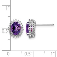 Sterling Silver Rhodium-plated Amethyst and Diamond Earrings view 4
