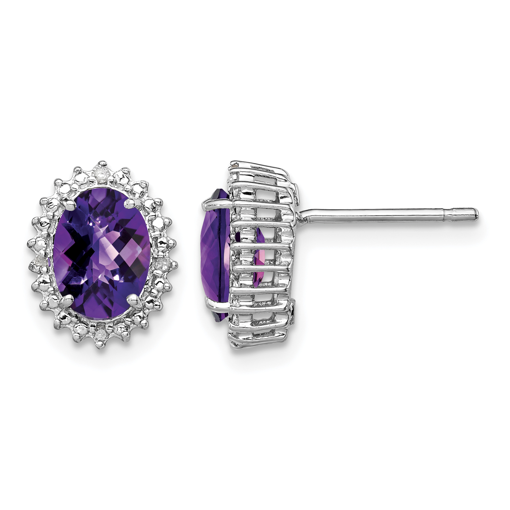 Sterling Silver Rhodium-plated Amethyst and Diamond Earrings (QE9848AM)