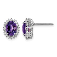 Sterling Silver Rhodium-plated Amethyst and Diamond Earrings view 1