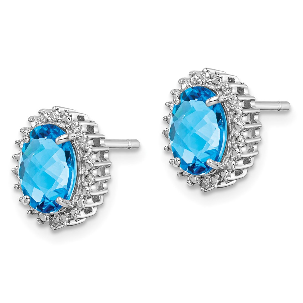 Sterling Silver Rhodium-plated Blue Topaz and Diamond Earrings (QE9848BT)