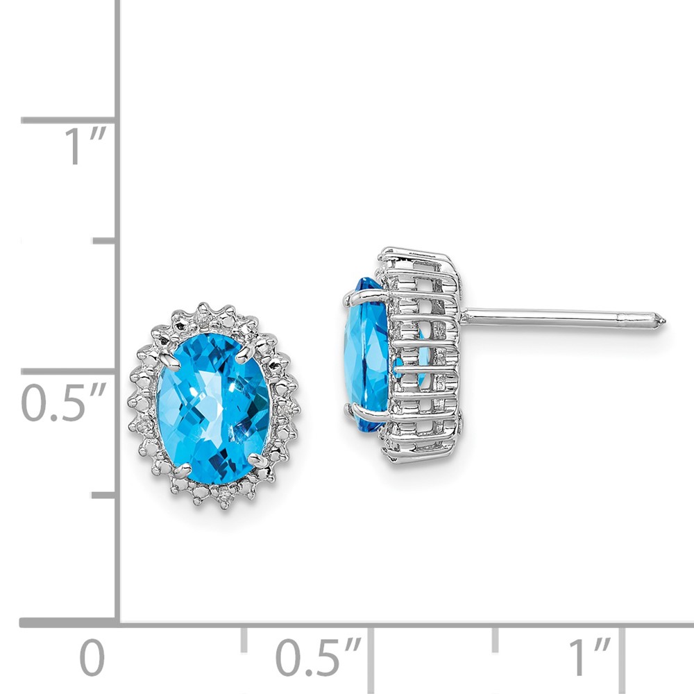 Sterling Silver Rhodium-plated Blue Topaz and Diamond Earrings (QE9848BT)