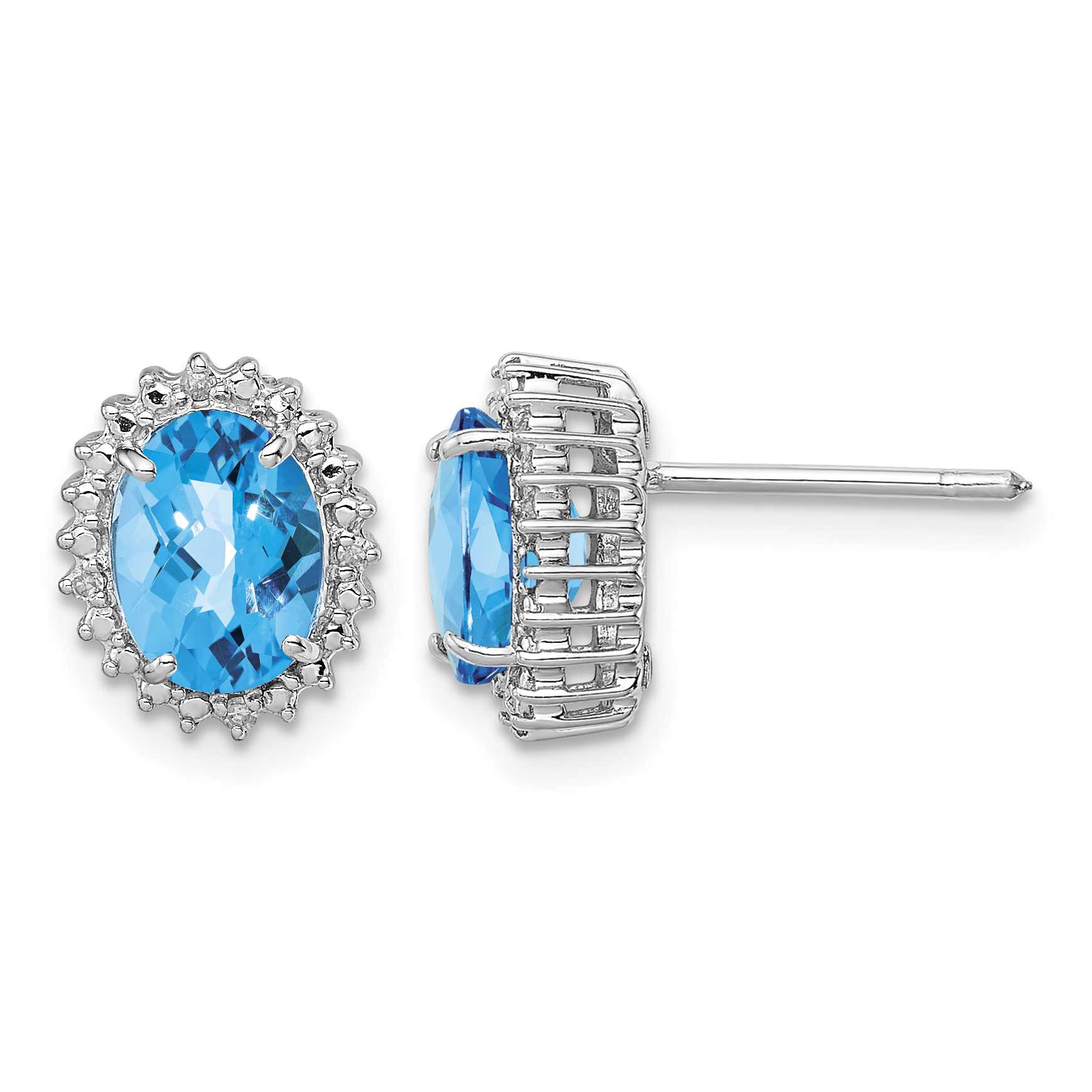Sterling Silver Rhodium-plated Blue Topaz and Diamond Earrings (QE9848BT)