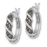Sterling Silver Rhodium-plated Antiqued Swirl Hoop Marcasite Earrings view 2