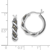 Sterling Silver Rhodium-plated Antiqued Swirl Hoop Marcasite Earrings view 4