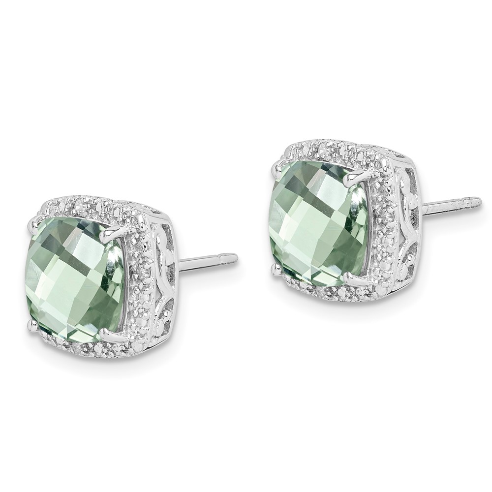 Sterling Silver Rhodium-plated Green Quartz and Diamond Earrings (QE9850AG)