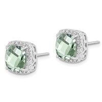 Sterling Silver Rhodium-plated Green Quartz and Diamond Earrings view 2