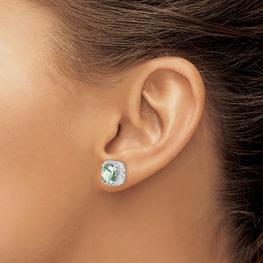 Sterling Silver Rhodium-plated Green Quartz and Diamond Earrings (QE9850AG)