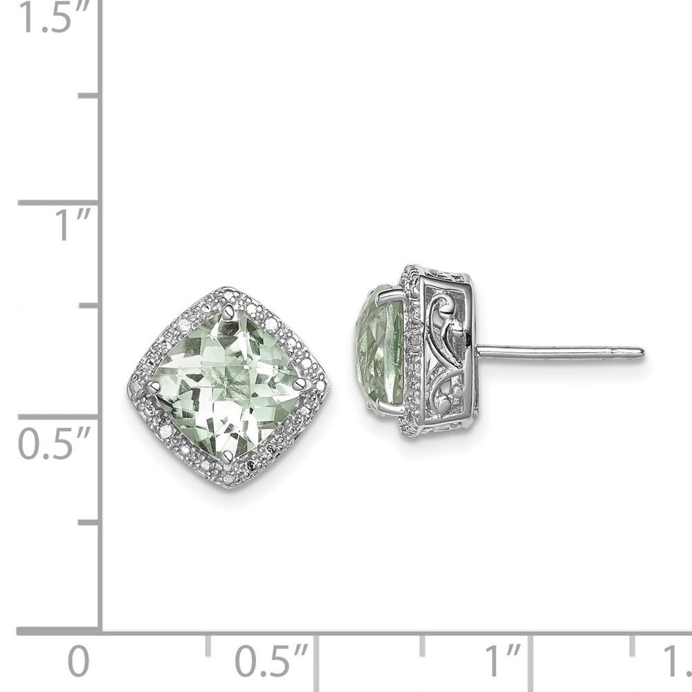 Sterling Silver Rhodium-plated Green Quartz and Diamond Earrings (QE9850AG)