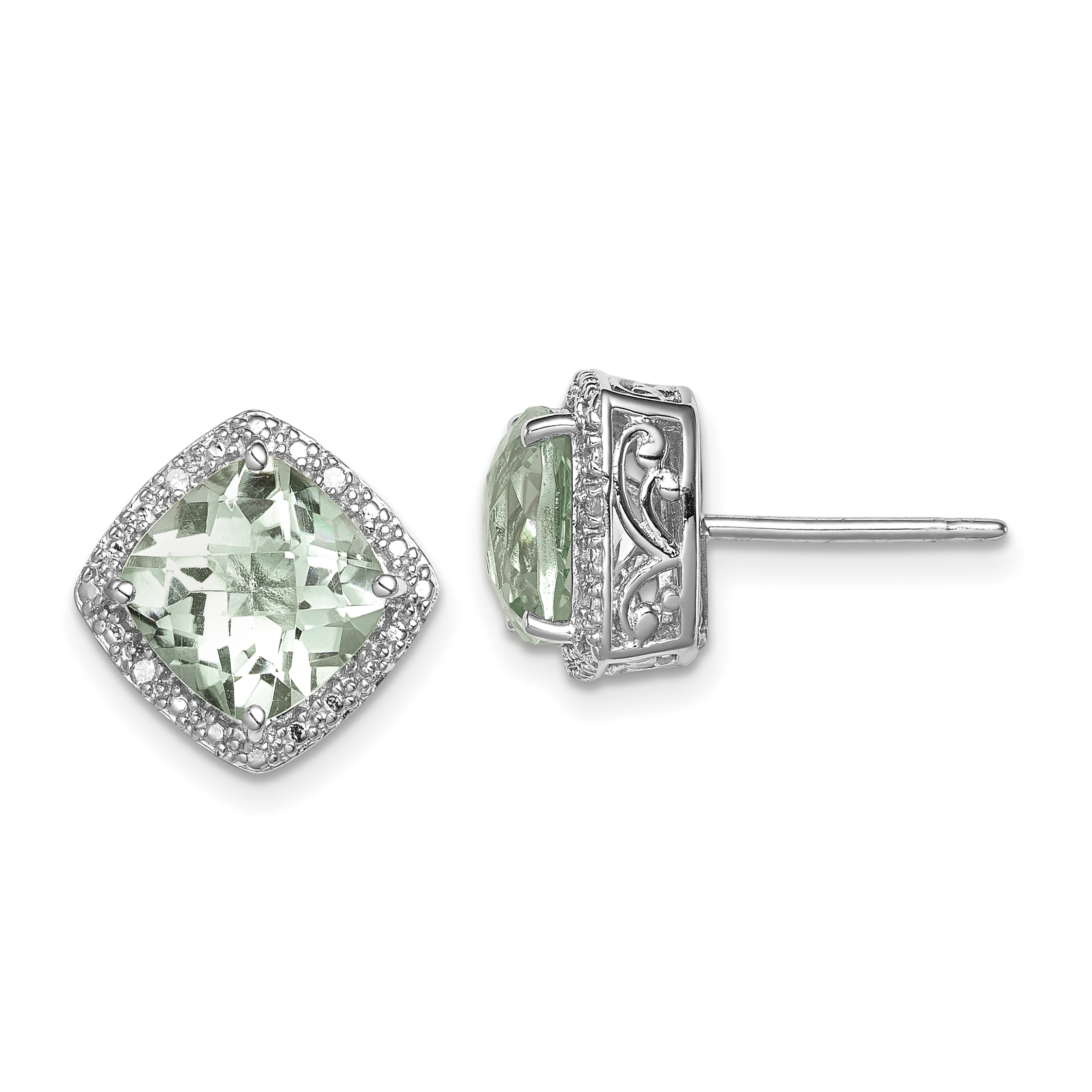 Sterling Silver Rhodium-plated Green Quartz and Diamond Earrings (QE9850AG)
