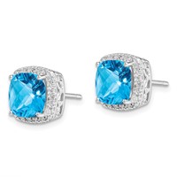 Sterling Silver Rhodium-plated Blue Topaz and Diamond Earrings view 2