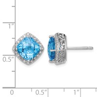 Sterling Silver Rhodium-plated Blue Topaz and Diamond Earrings view 4
