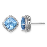 Sterling Silver Rhodium-plated Blue Topaz and Diamond Earrings view 1