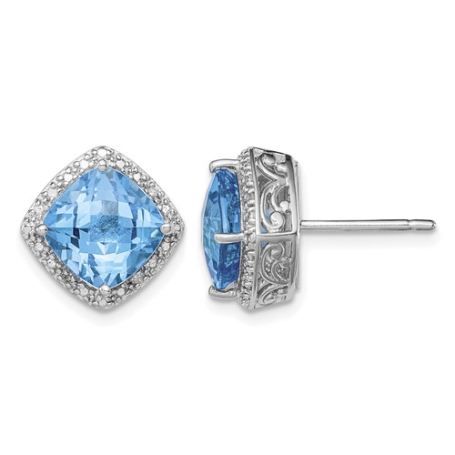 Sterling Silver Rhodium-plated Blue Topaz and Diamond Earrings