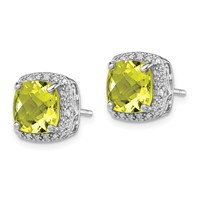Sterling Silver Rhodium-plated Lemon Quartz and Diamond Earrings view 2