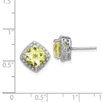 Sterling Silver Rhodium-plated Lemon Quartz and Diamond Earrings view 4