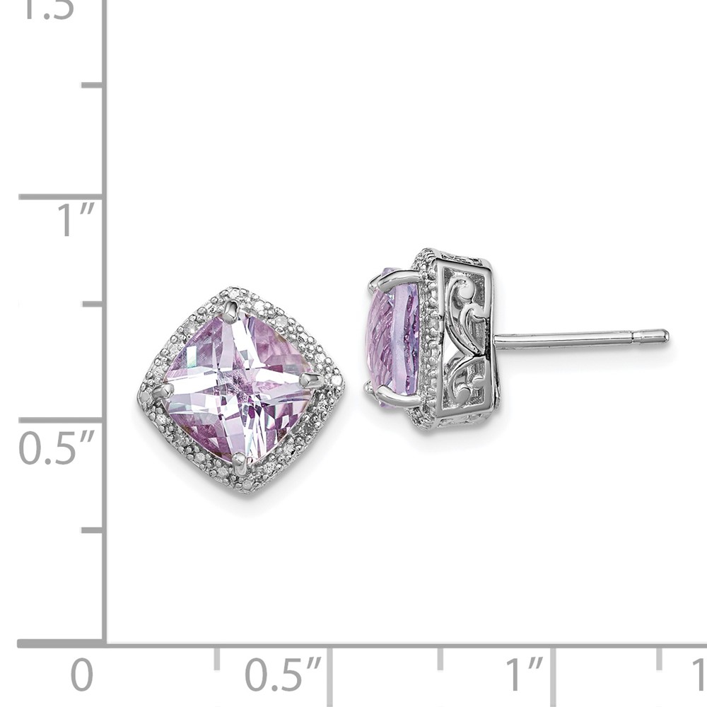 Sterling Silver Rhodium-plated Pink Quartz and Diamond Earrings (QE9850PQ)