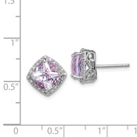 Sterling Silver Rhodium-plated Pink Quartz and Diamond Earrings view 4