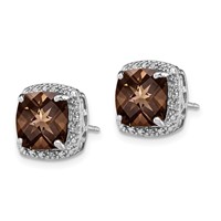 Sterling Silver Rhodium-plated Smoky Quartz and Diamond Earrings view 2
