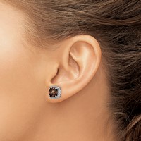 Sterling Silver Rhodium-plated Smoky Quartz and Diamond Earrings view 3