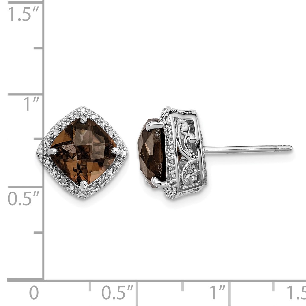 Sterling Silver Rhodium-plated Smoky Quartz and Diamond Earrings (QE9850SQ)
