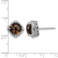 Sterling Silver Rhodium-plated Smoky Quartz and Diamond Earrings view 4