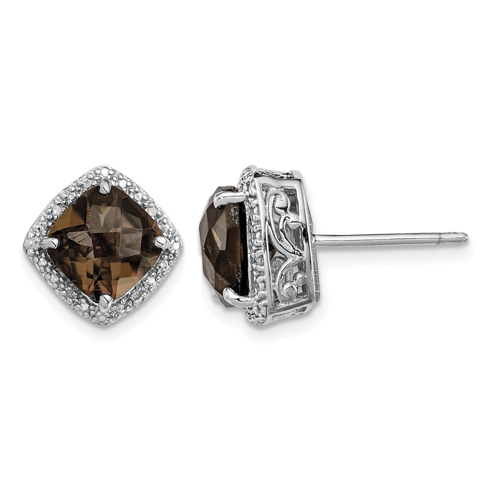 Sterling Silver Rhodium-plated Smoky Quartz and Diamond Earrings (QE9850SQ)