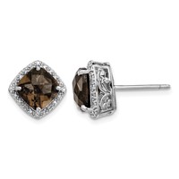 Sterling Silver Rhodium-plated Smoky Quartz and Diamond Earrings view 1