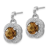 Sterling Silver Polished Whiskey Quartz Post Dangle Earrings view 2