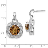 Sterling Silver Polished Whiskey Quartz Post Dangle Earrings view 3