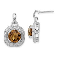 Sterling Silver Polished Whiskey Quartz Post Dangle Earrings view 1