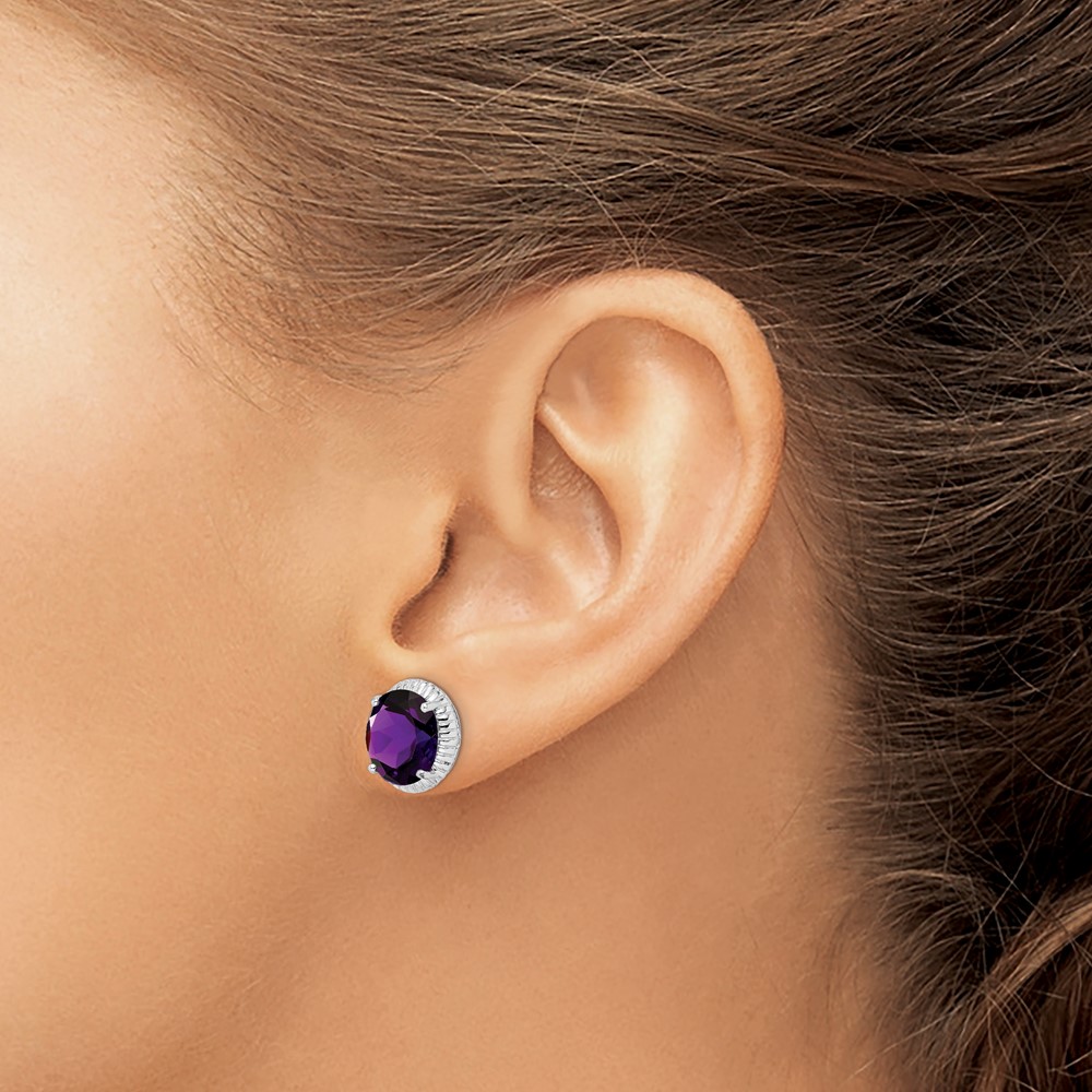 Sterling Silver Rhodium-plated Amethyst Earrings (QE9882AM)