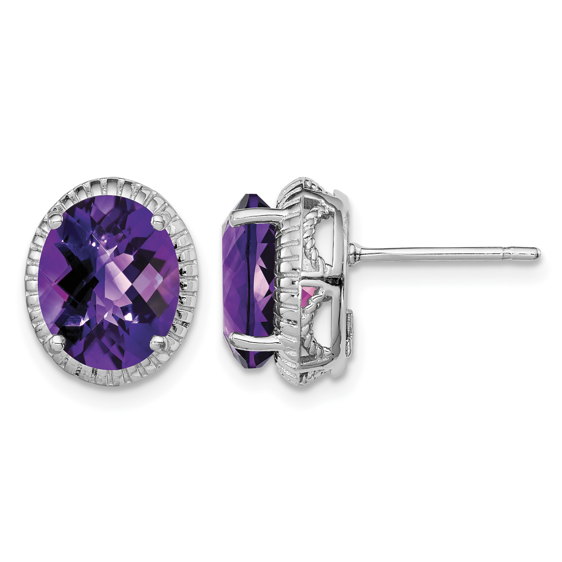Sterling Silver Rhodium-plated Amethyst Earrings (QE9882AM)