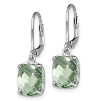 Sterling Silver Rhodium-plated Green Quartz Earrings view 2