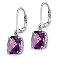 Sterling Silver Rhodium-plated Amethyst Earrings view 2