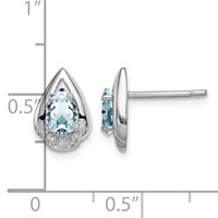 Sterling Silver Rhodium Plated Diamond & Aquamarine Post Earrings view 4