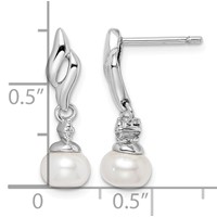 Sterling Silver Rhodium Plated Diamond & FW Cultured Pearl Post Ear view 4
