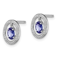 Sterling Silver Rhodium Plated Diamond & Tanzanite Oval Post Earrings view 2