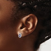 Sterling Silver Rhodium Plated Diamond & Tanzanite Oval Post Earrings view 3