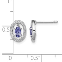 Sterling Silver Rhodium Plated Diamond & Tanzanite Oval Post Earrings view 4