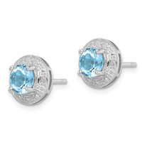 Sterling Silver Rhodium Plated Diamond and Blue Topaz Post Earrings view 2