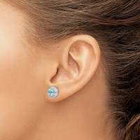 Sterling Silver Rhodium Plated Diamond and Blue Topaz Post Earrings view 3
