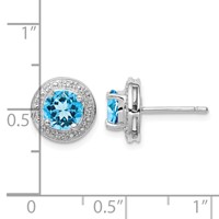 Sterling Silver Rhodium Plated Diamond and Blue Topaz Post Earrings view 4