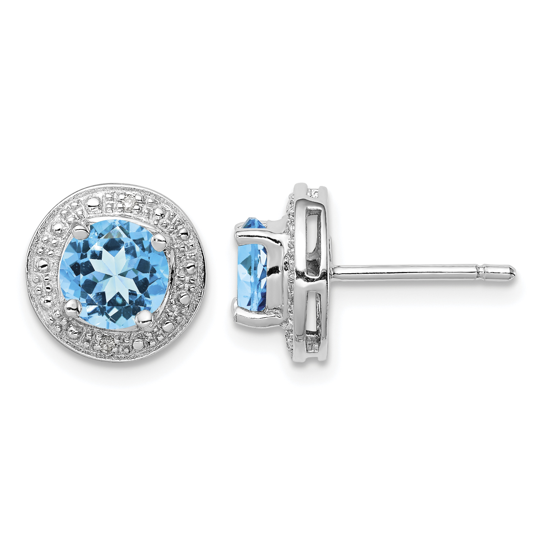 Sterling Silver Rhodium Plated Diamond and Blue Topaz Post Earrings (QE9927BT)