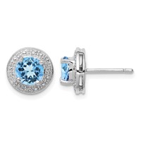 Sterling Silver Rhodium Plated Diamond and Blue Topaz Post Earrings view 1