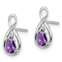 Sterling Silver Rhodium Plated Diamond and Amethyst Post Earrings view 2