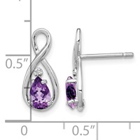 Sterling Silver Rhodium Plated Diamond and Amethyst Post Earrings view 4