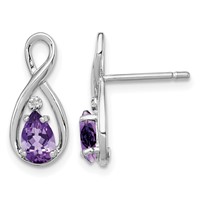 Sterling Silver Rhodium Plated Diamond and Amethyst Post Earrings view 1