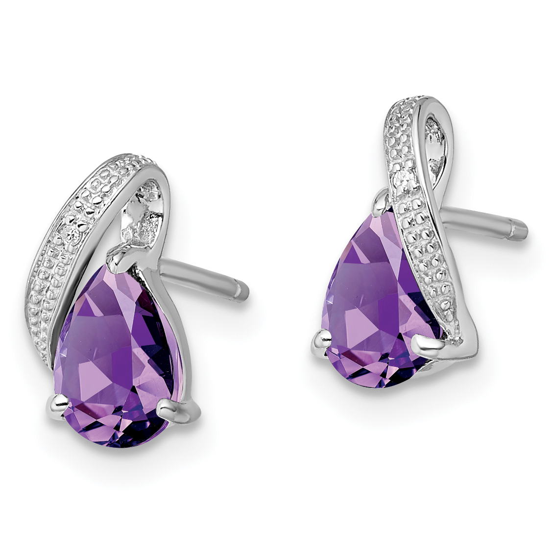 Silver Rhodium Plated Diamond and Amethyst Post Earrings QE9939AM detailed image 2