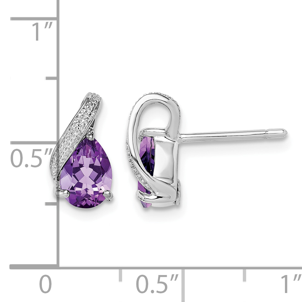 Silver Rhodium Plated Diamond and Amethyst Post Earrings QE9939AM detailed image 4